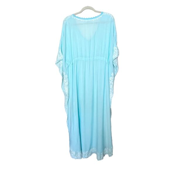 Melissa Odabash Blue Embroidered Kaftan Maxi Dress Coverup ONE SIZE - Picture 10 of 12